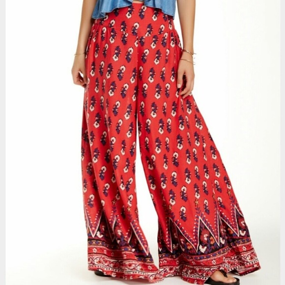 red boho pants